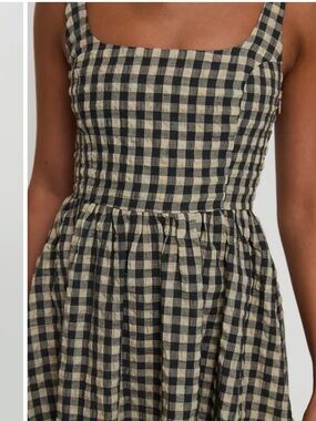 Petite length Princess Polly Black and Cream Gingham Square-Neck Midi Dress